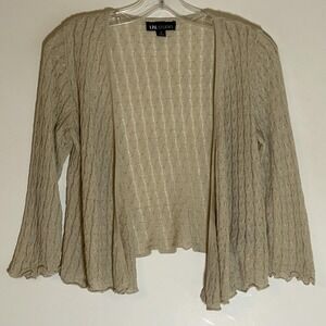 I.N. Studio Sweater Womens Medium Beige Open Front Cardigan Lightweight Knit